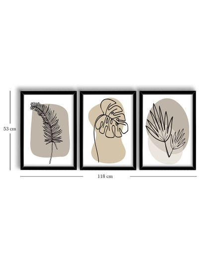 imagem de Conjunto 3 Quadros MDF Leaves Nude2