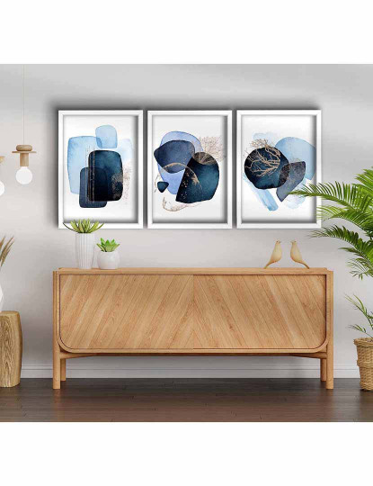 imagem de Conjunto 3 Quadros MDF Organic Shapes Blue1