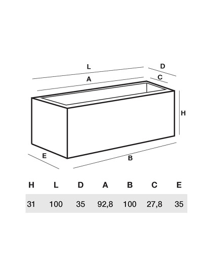 imagem de Vaso Para Exterior / Interior Long 100 Cinzento2