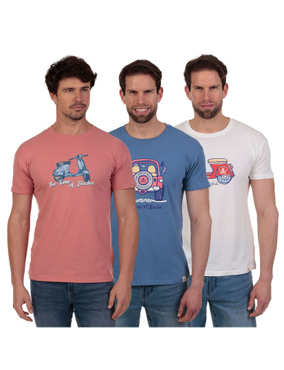 imagem de Pack de 3 T-Shirts Homem Rosa-Azul-Branco1
