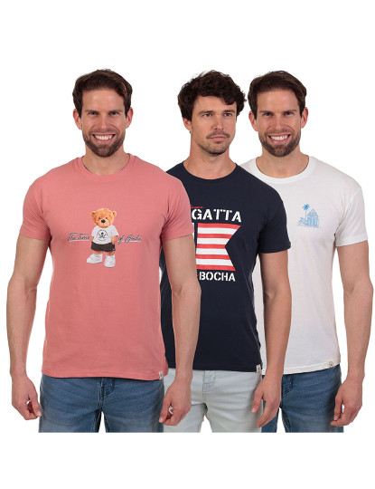 imagem de Pack de 3 T-Shirts Homem Rosa-Azul-Branco1