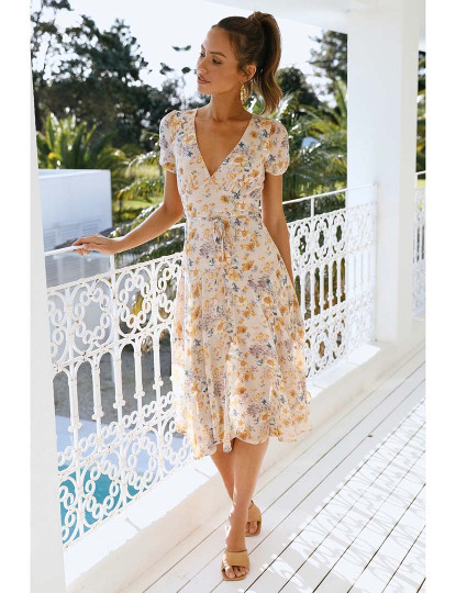 imagem de Vestido Midi Senhora Estampado Bege E Floral3