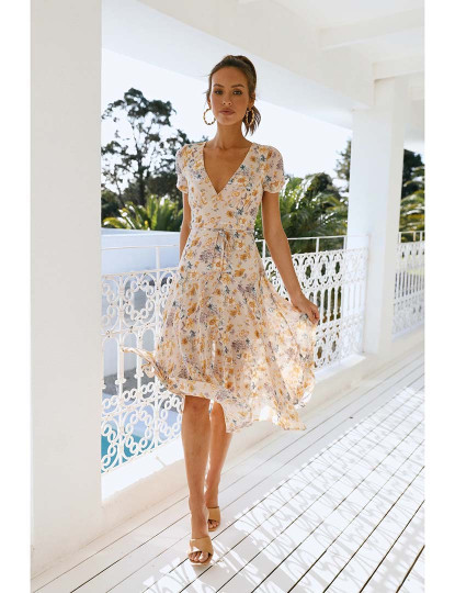 imagem de Vestido Midi Senhora Estampado Bege E Floral1