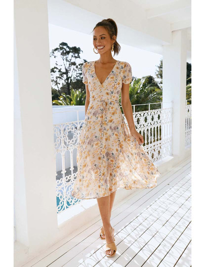 imagem de Vestido Midi Senhora Estampado Bege E Floral4