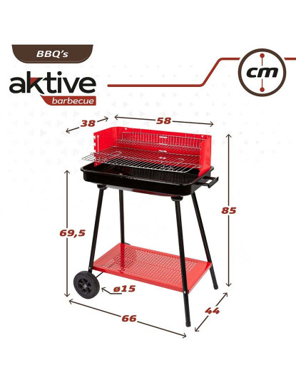 imagem de Churrasqueira a Carvão com Rodas Aço Plástico Metal Esmaltado Vermelho6