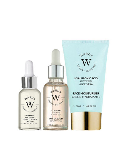 imagem de SKIN GLOW BOOST VITAMIN C EYE SERUM 15ml +COLLAGEN SKIN LIFTER BOOST OIL SERUM 30ml + SKIN HYDRATION BOOST HYALURONIC ACID MOISTURISER 50ml1