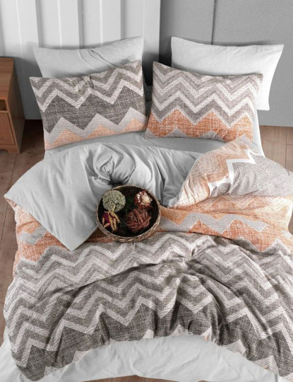 imagem de Conjunto Roupa Cama Casal Étnico Laranja Cinzento4