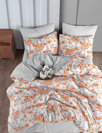 imagem de Conjunto Roupa Cama Casal Floral Laranja2