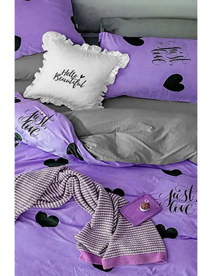 imagem de Conjunto Roupa Cama Solteiro Hearts Roxo2