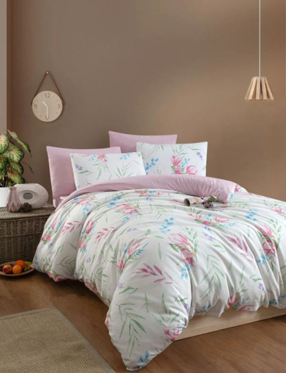 imagem de Conjunto Roupa Cama Casal Leaves Rosa1