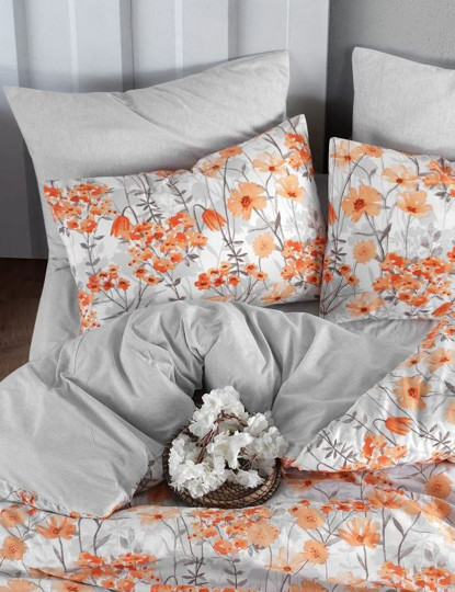 imagem de Conjunto Roupa Cama Casal Floral Laranja1