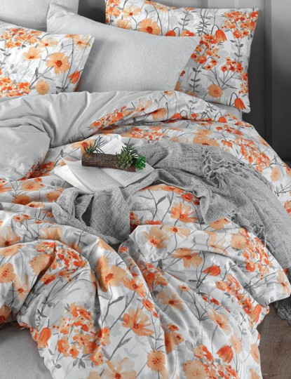 imagem de Conjunto Roupa Cama Casal Floral Laranja3