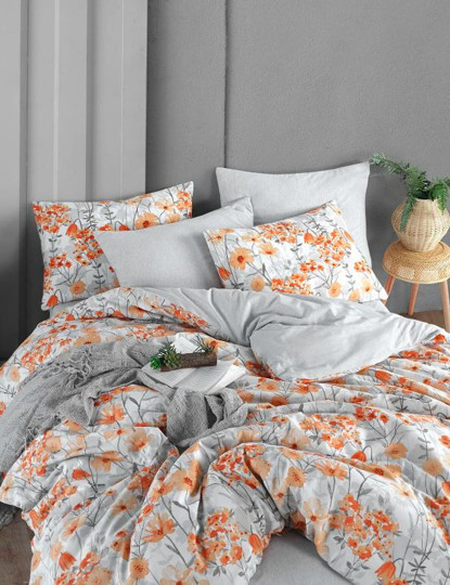 imagem de Conjunto Roupa Cama Casal Floral Laranja4