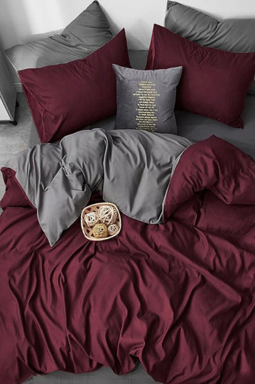 imagem de Conjunto Roupa Cama Casal Bordeaux Cinzento1