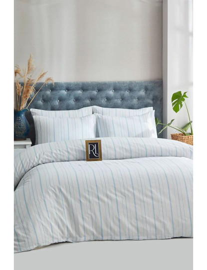 imagem de Conjunto Roupa Cama 100% Algodão Solteiro Striped Azul1