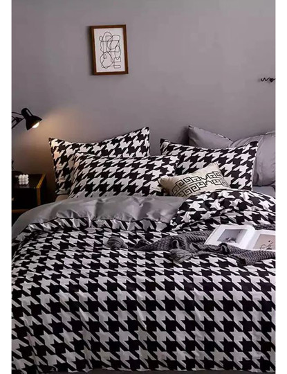 imagem de Conjunto Roupa Cama Solteiro Pied de Poule Cinzento2