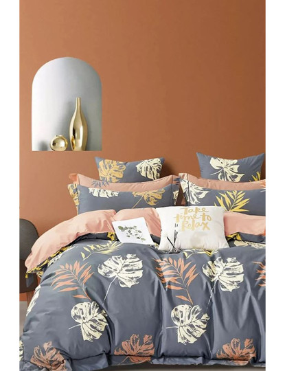 imagem de Conjunto Roupa Cama Casal Leaf Cinzento1