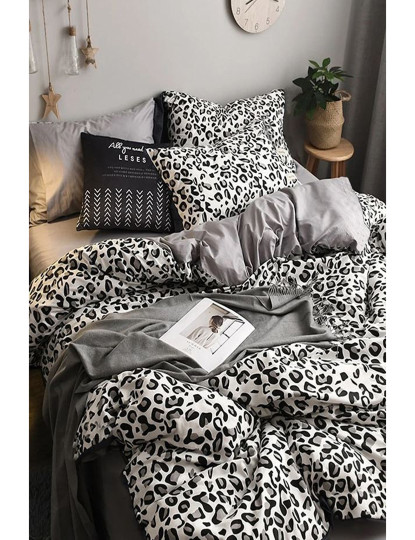 imagem de Conjunto Roupa Cama Solteiro Leopard Preto Branco1