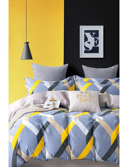 imagem de Conjunto Roupa Cama Casal Diagonal Azul/Bege1