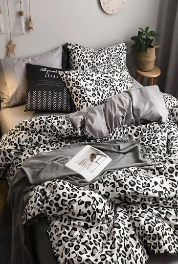 imagem de Conjunto Roupa Cama Casal Leopard Cinzento1