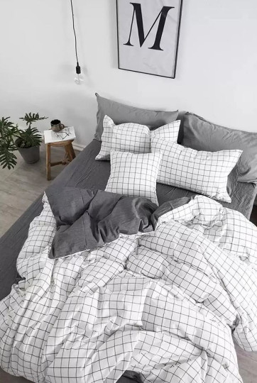 imagem de Conjunto Roupa Cama Casal Square Branco Cinzento1