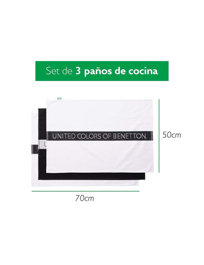 imagem de Conjunto 3Pc Panos Cozinha 255Gsm 100% Algodão Branco X2 + Preto B&W 2