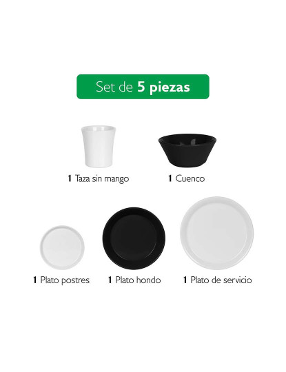 imagem de Conjunto 5Pc Pratos Pirâmide Gres B&W2