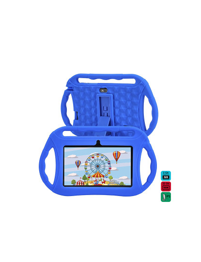 imagem de Tablet infantil Q8 WiFi. Sistema operacional Android 10 com IWAWA. Tela 7'' 1024x600px. Allwinner A100, ARM Cortex?-A53 Quad-Core, 1,6 GHz, 2 GB de RAM + 32 GB. Câmara dupla, invólucro de silicone.1