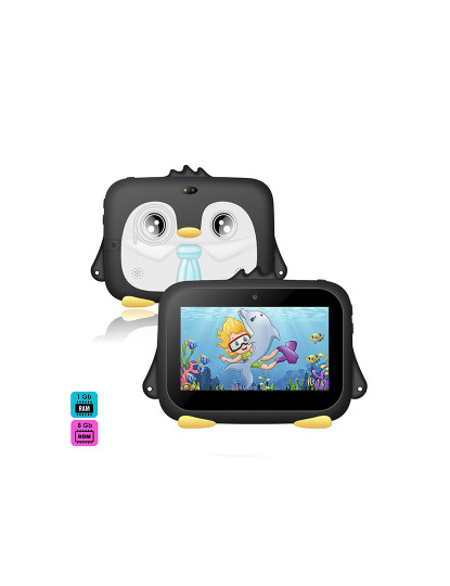 imagem de Tablet infantil K716 WiFi. Sistema operacional Android 7.0. Tela 7'' 1024x600px. MTK 8321 Quad Core 1,3 GHz, 1 GB de RAM + 8 GB. Câmara dupla.1