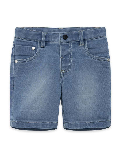 imagem de Calções jeans azul claro para menino, cinco bolsos, fecho frontal por botões Basics Bebé1