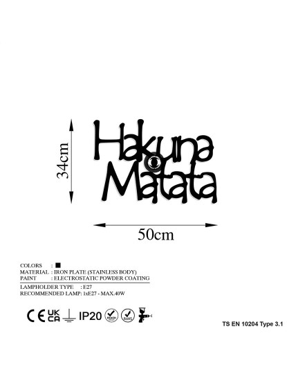 imagem de Candeeiro Parede Hakuna Matata Preto8
