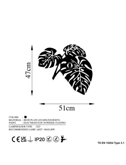 imagem de Candeeiro Parede Leaves Preto8