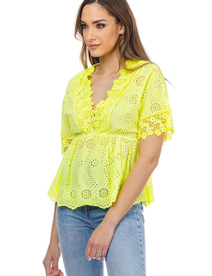 imagem de Blusa Neon C/ Flores Bordada Amarelo1