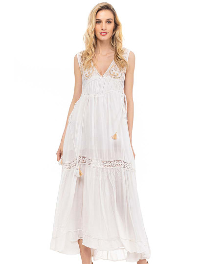 imagem de Vestido maxi com decote em V Branco1