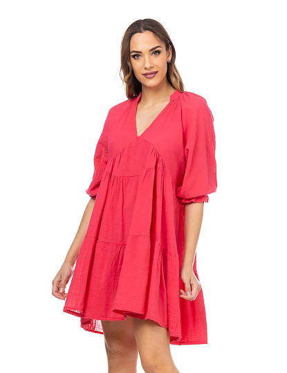 imagem de Vestido comprido com decote em V e mangas 3/4 Fucsia1