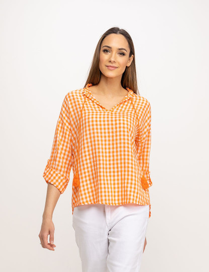 imagem de Blusa vichy com decote em V  Laranja1