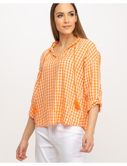 imagem de Blusa vichy com decote em V  Laranja4