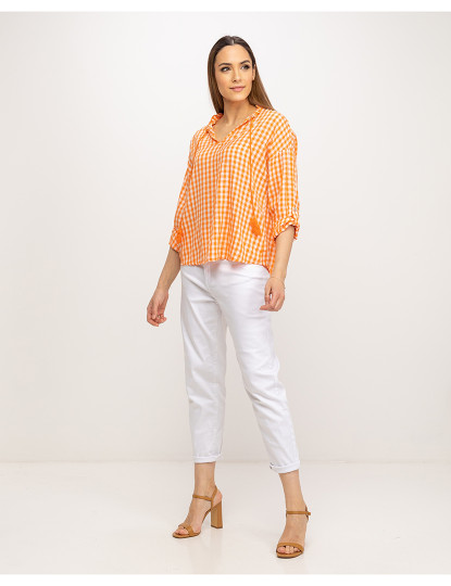 imagem de Blusa vichy com decote em V  Laranja3