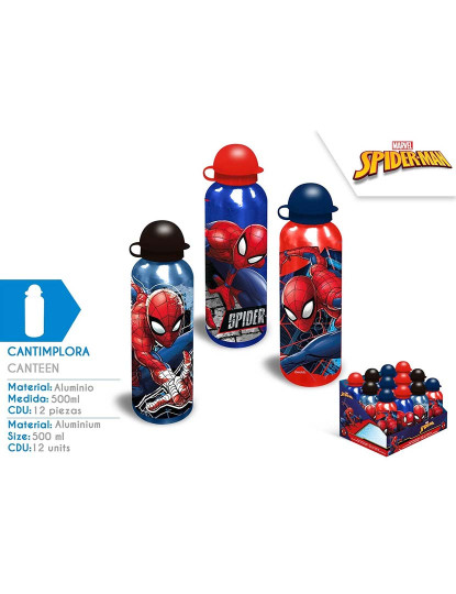 imagem de Garrafa Alumínio 500Ml 3 Desenhos Spiderman 12X12