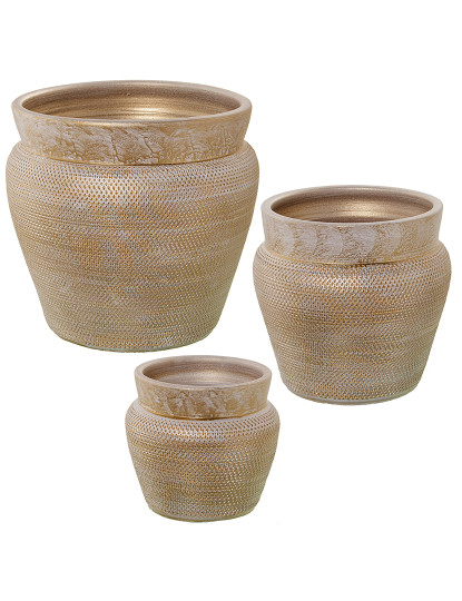 imagem de Set 3 Vasos Cerâmica Dourado Branco 1