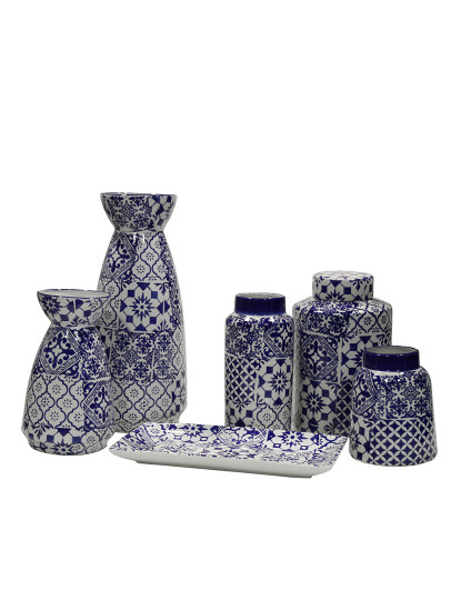 imagem de Jarra Cerâmica Decorado Azul e Branco3