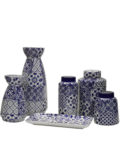 imagem de Jarra Cerâmica Decorado Azul e Branco4