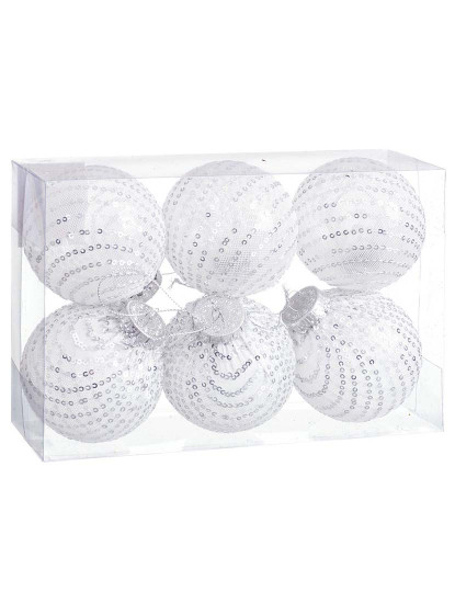 imagem de Bolas de Natal Branco Prateado Plástico Tecido Lantejoulas 8x8x8 cm 6 un1