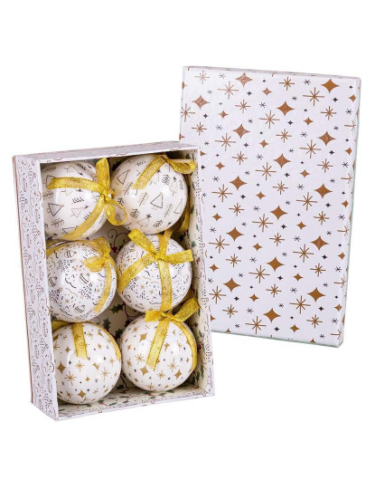 imagem de Bolas de Natal Branco Dourado Papel PolyFoam 7,5x7,5x7,5 cm 6 un1