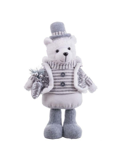 imagem de Enfeite de Natal Branco Cinza Metal Tecido Urso polar 20x10x33 cm1