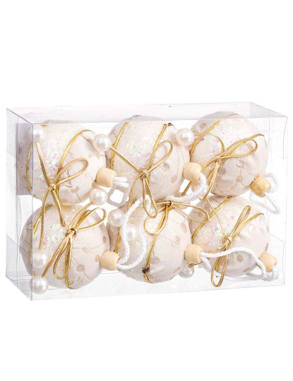 imagem de Bolas de Natal Branco Dourado PolyFoam Tecido Arco 6x6x6 cm 6 un1