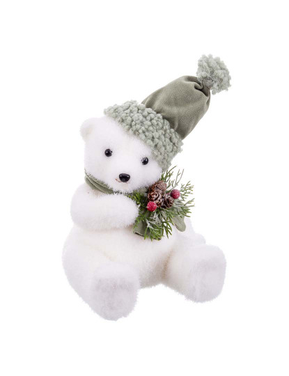 imagem de Enfeite de Natal Branco Multicor Plástico PolyFoam Tecido Urso 18x18x22 cm2