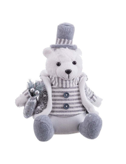 imagem de Enfeite de Natal Branco Cinza Arena Tecido Urso polar 10x13x28 cm2