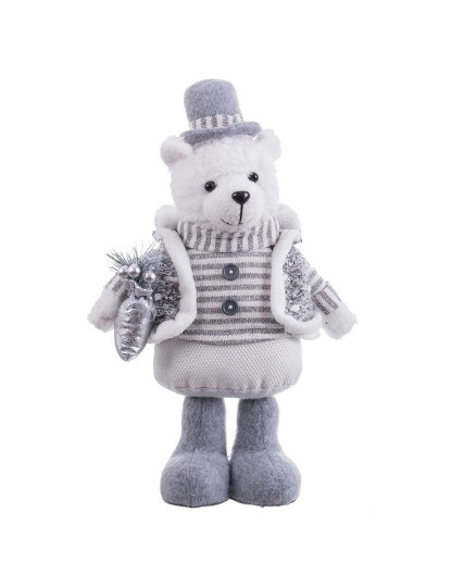 imagem de Enfeite de Natal Branco Cinza Metal Tecido Urso polar 20x10x33 cm2