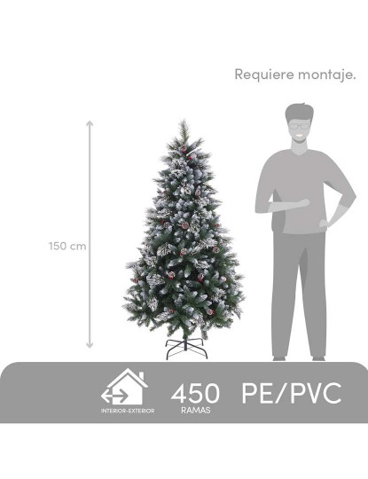 imagem de Árvore de Natal Branco Vermelho Verde Natural PVC Metal Polietileno 150 cm3